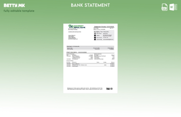 Модерен стил во САД Шаблон за извод од банкарска сметка Сомерсет Регал